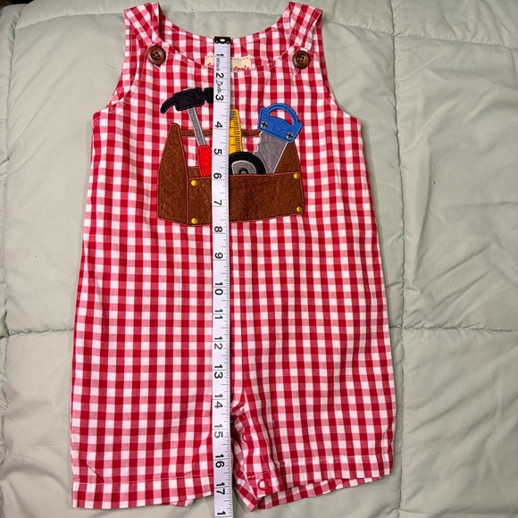 Toffee Apple 12M Red Gingham Tool Applique Jon Jon - Picture 5 of 5